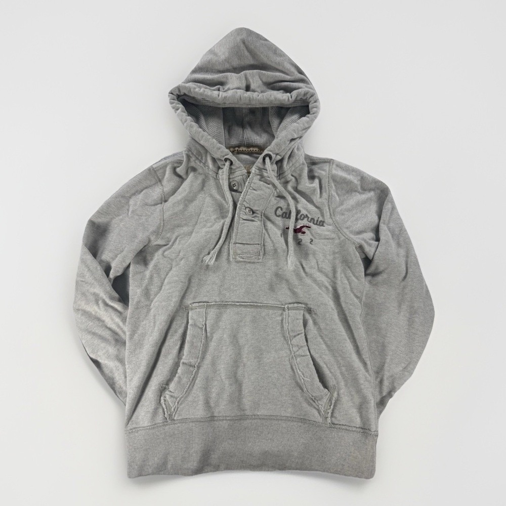 Vintage Y2K Hollister California 1922 Gray Hoodie Mens XS Button Neck Logo